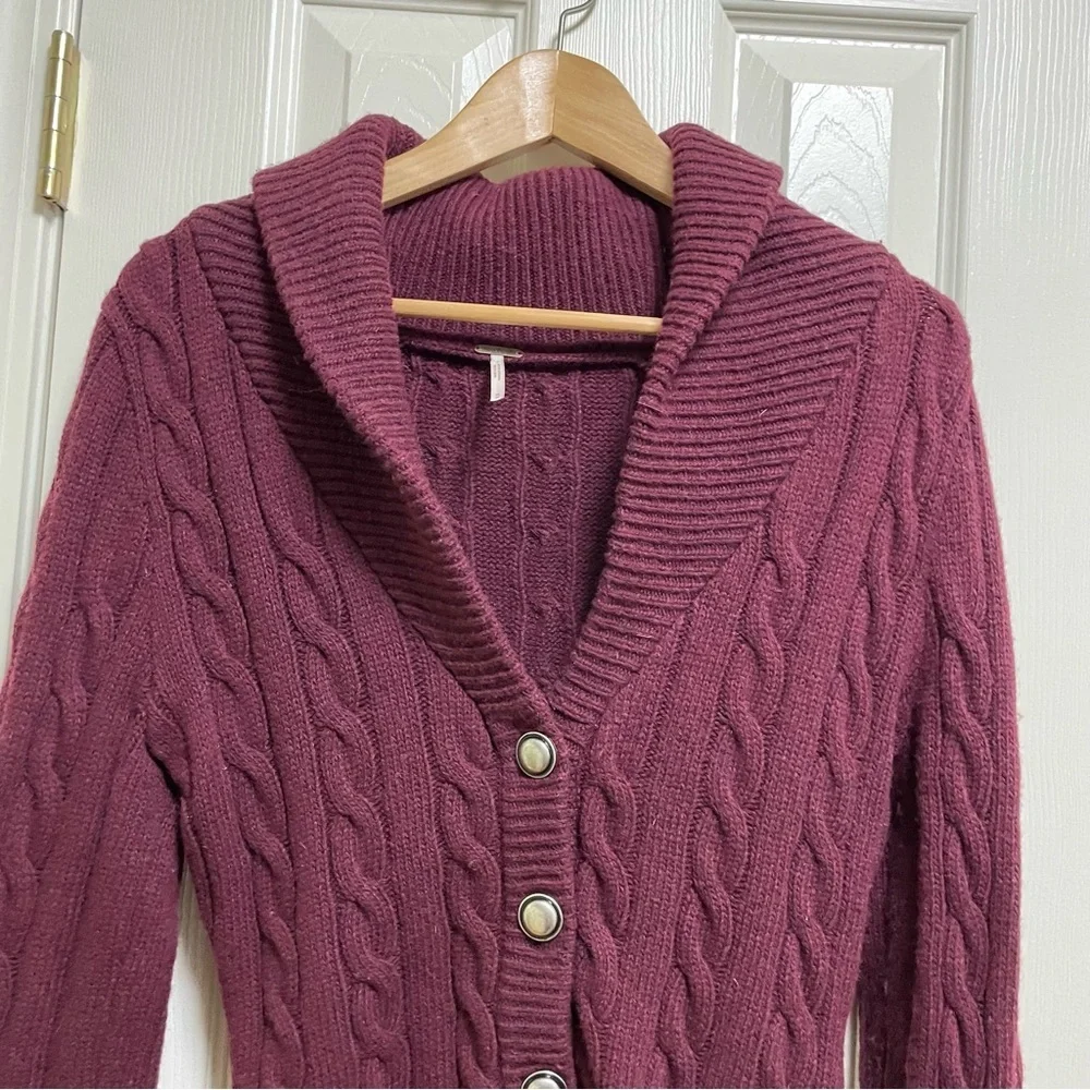 Free People OB461242 burgundy Heat Viceroy Short Shawl Collar Fitted Cardigan M